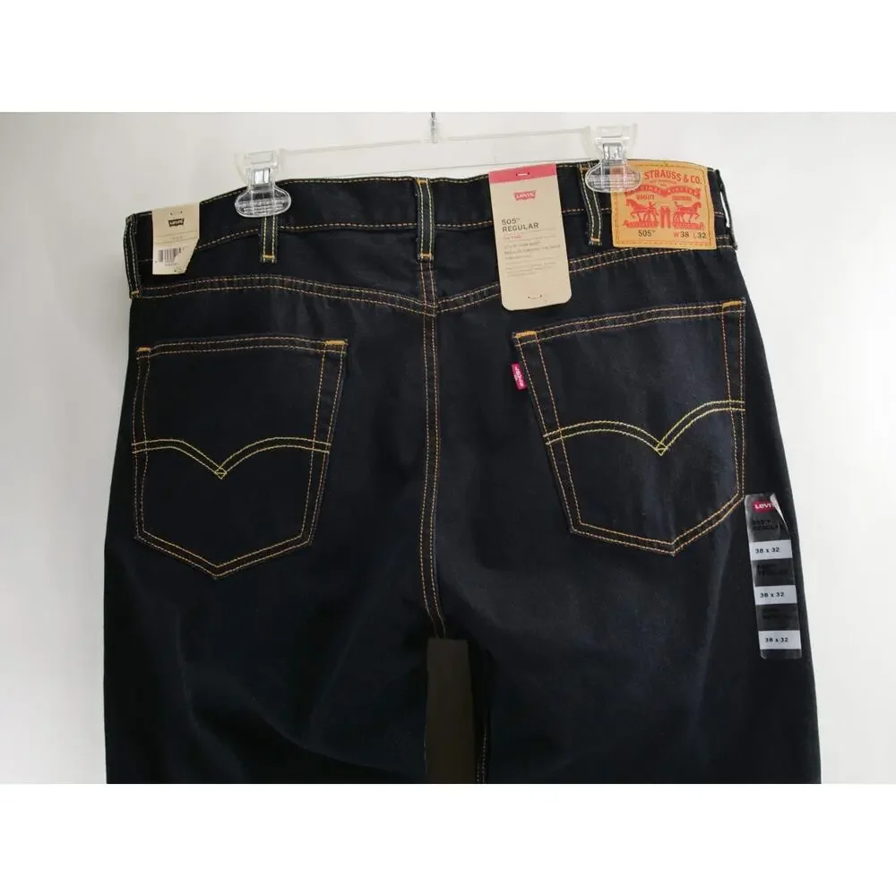 Levis 505 Regular Fit Straight Leg Jeans Mens 38x32 NWT Dark Wash Indigo Blue